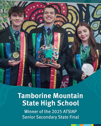 Three students from Tamborine Mountain State High School hold the 2025 ATSIAP Senior Secondary State Final awards.