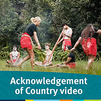 Indigenous ceremony with text: Acknowledgment of Country 